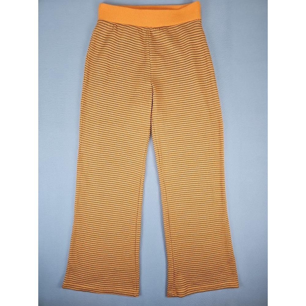 Zara Pants Women's Medium Orange Striped Ribbed Wide Leg Stretch BOHO Festival‎